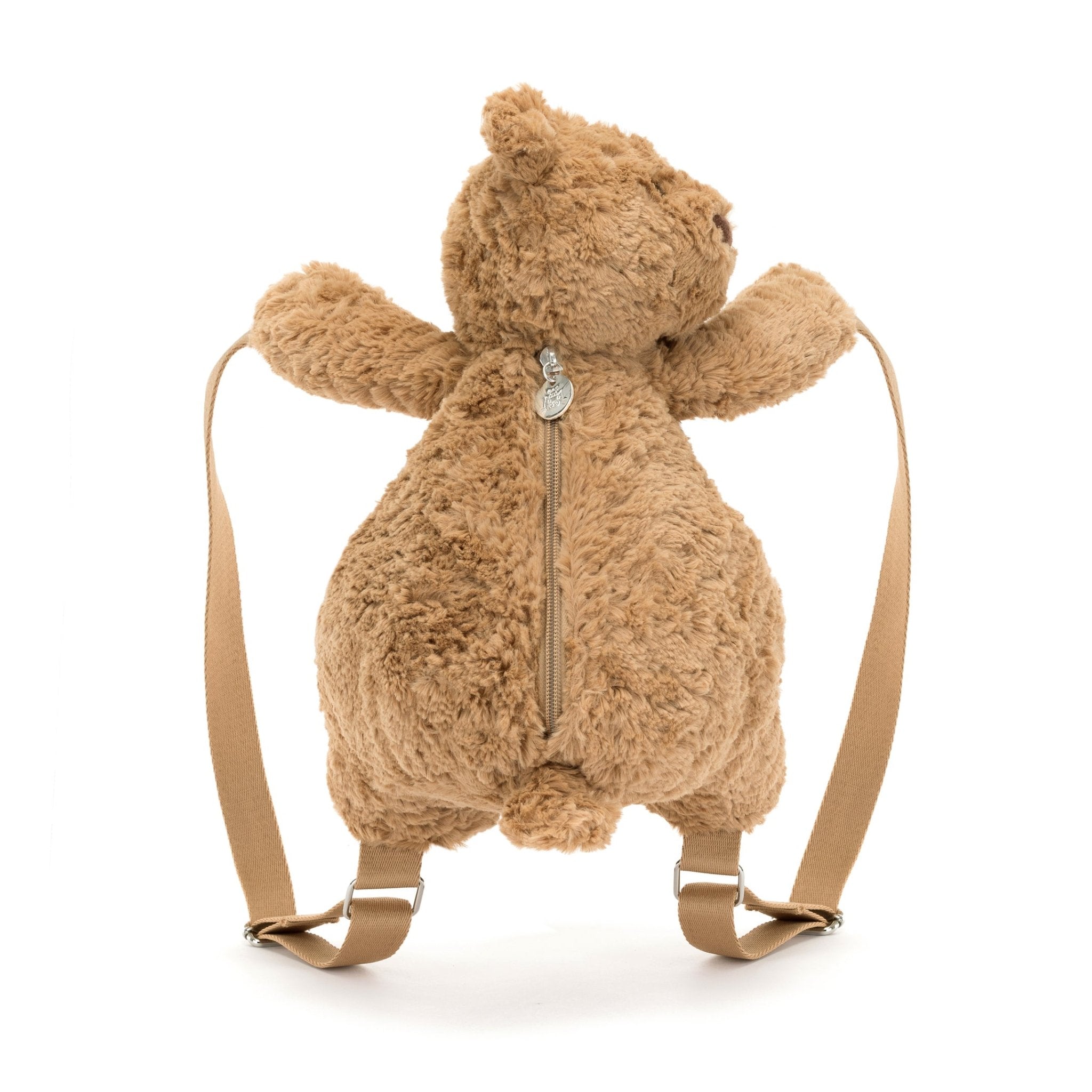 Bartholomew Bear Backpack - CanoayrasJellycat - A brown teddy bear backpack with its back zipper facing the camera