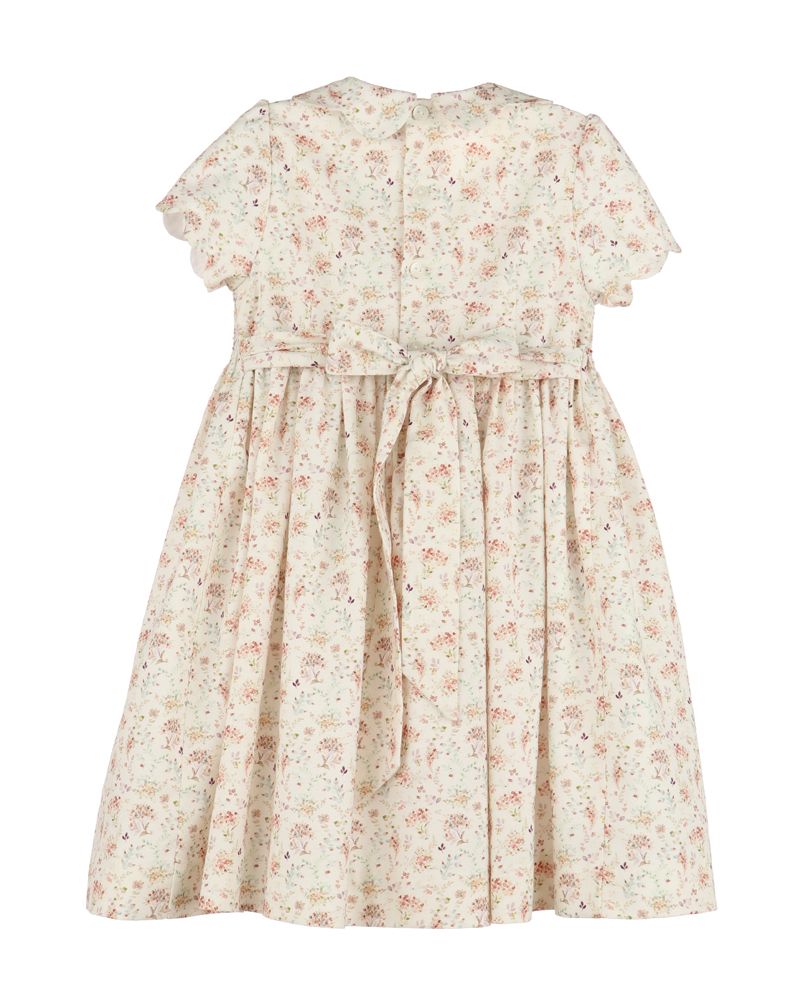Burgundy Whimsical Floral Dress - Smocked Bodice - Scallop Collar - CanoayrasLuli and Me
