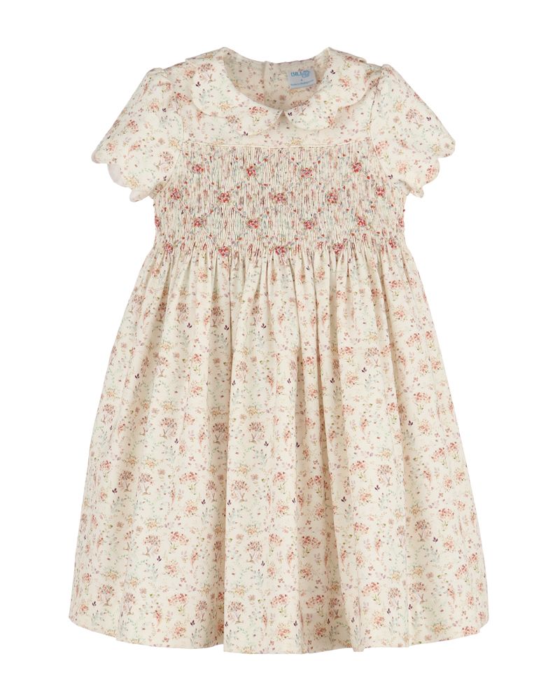 Burgundy Whimsical Floral Dress - Smocked Bodice - Scallop Collar - CanoayrasLuli and Me