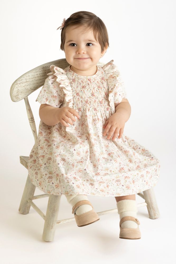 Burgundy Whimsical Floral Smocked Ruffle Dress - CanoayrasLuli and Me