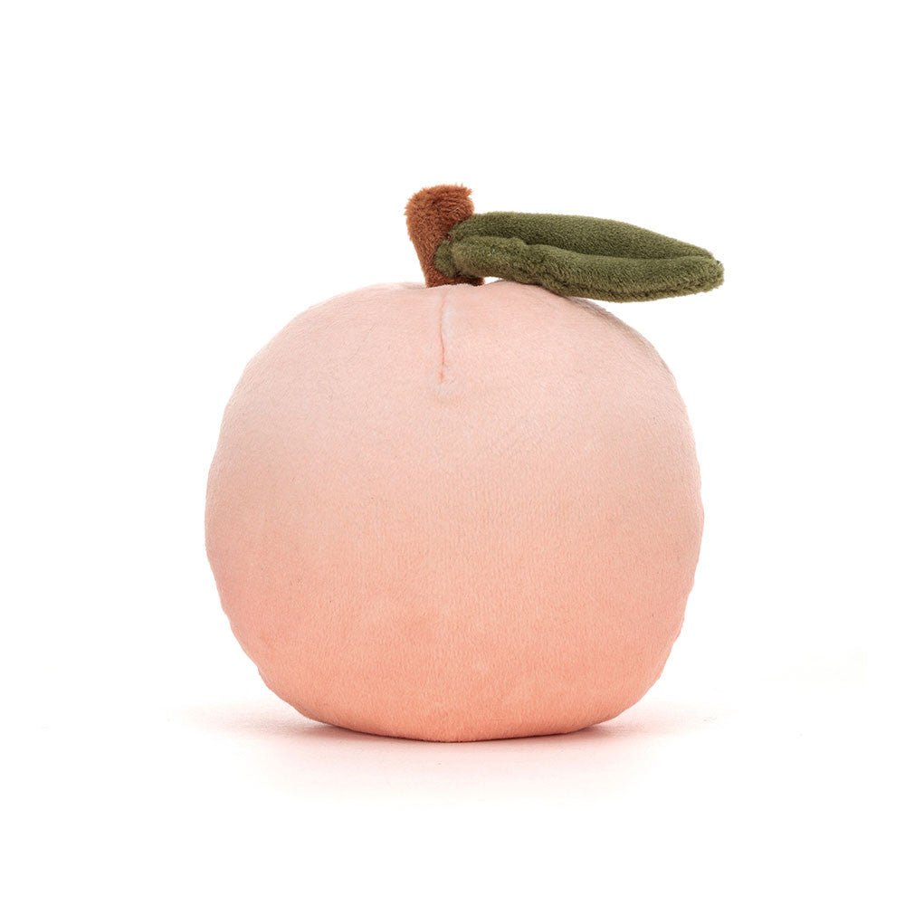 Fabulous Fruit Peach - CanoayrasJellycat - A smiling stuffed peach with its back facing the camera