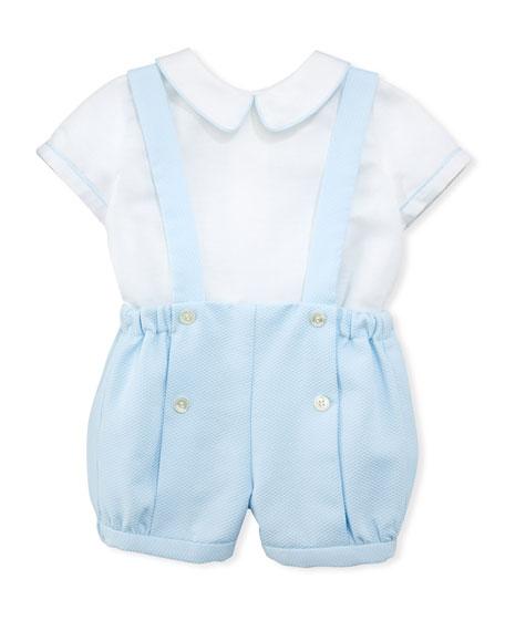 Luli & Me Contrast-Piping Shirt w/Suspender Shorts Set - CanoayrasLuli and Me